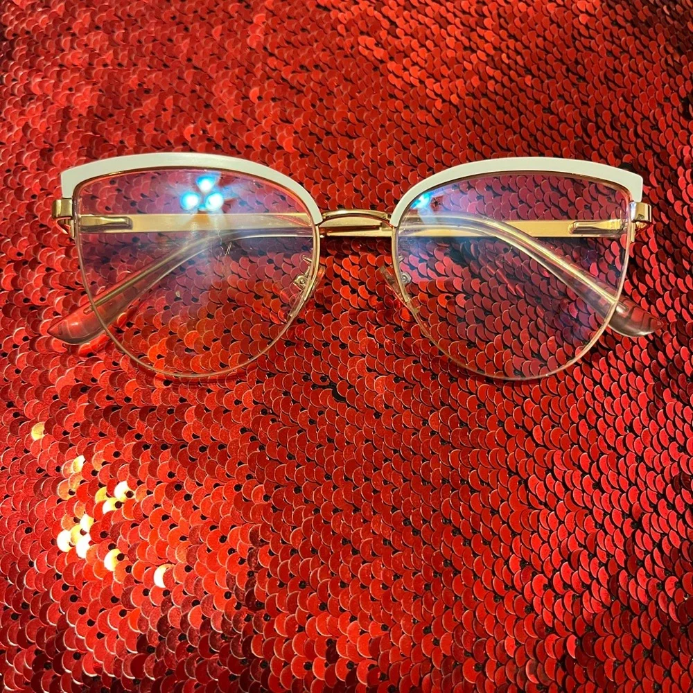 Chic Gold and White Cat-Eye Glasses